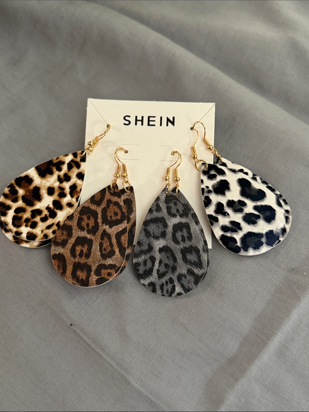 SHEIN Leopard Print Teardrop Earrings - Brown, Gray, White 4 pair